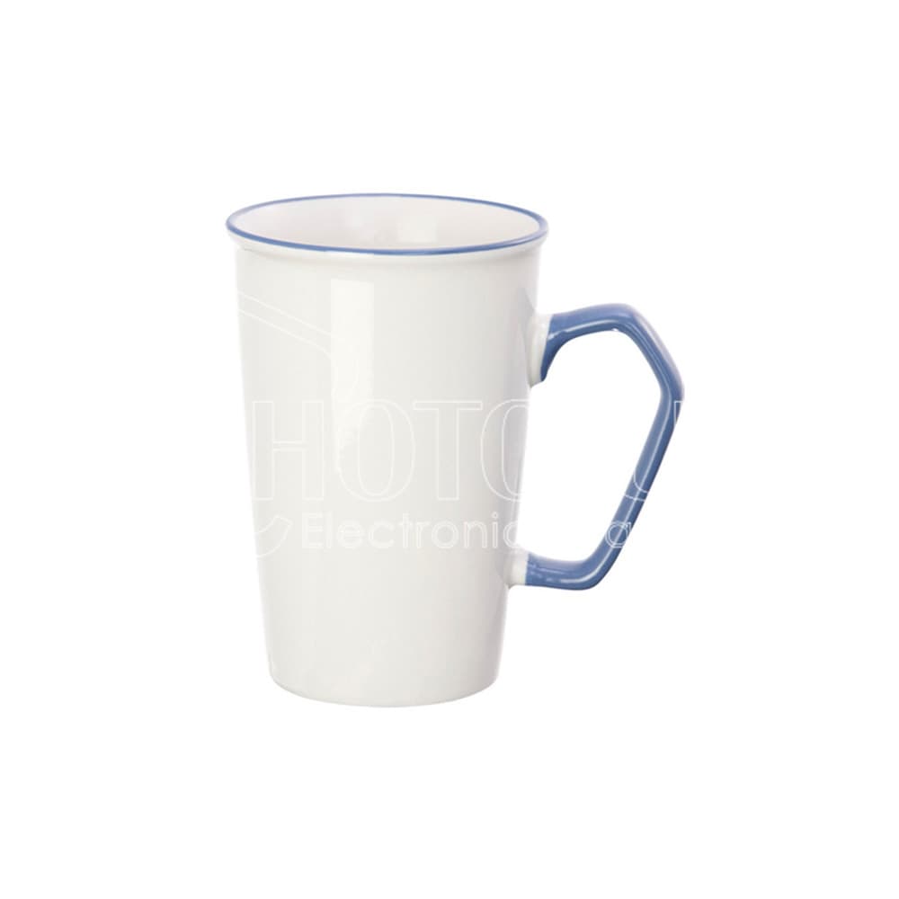 15 oz. Sublimation Two-Tone New Bone China Latte Mug with Colored Geometric Handle
