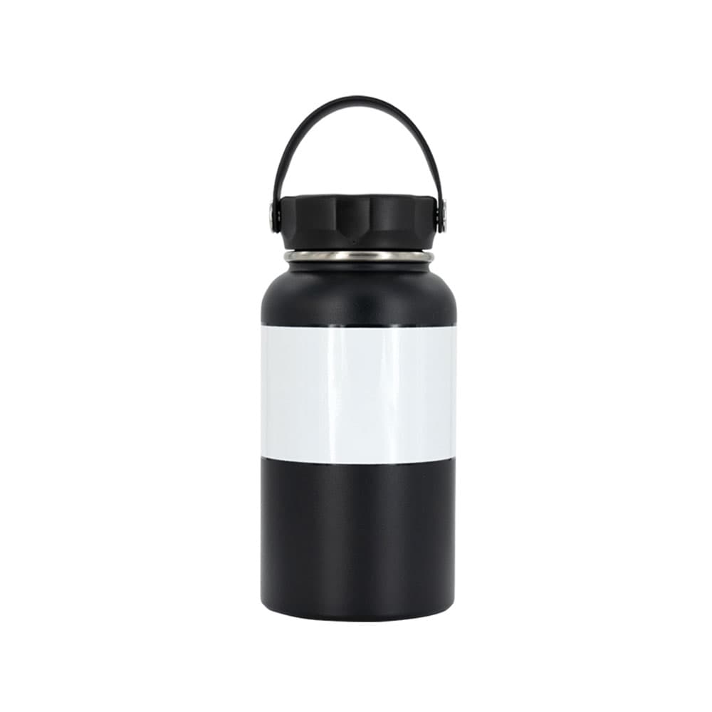 750 ml Sublimation Black Stainless Steel Powder Coated Water Bottle with White Patch