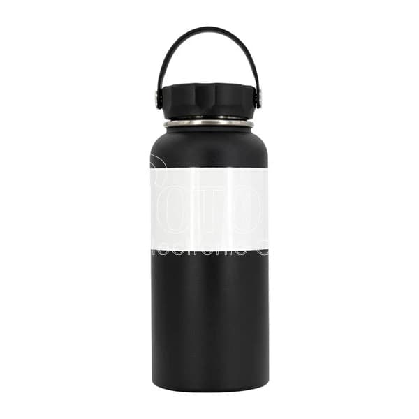 950 ml Sublimation Black Stainless Steel Powder Coated Water Bottle with White Patch