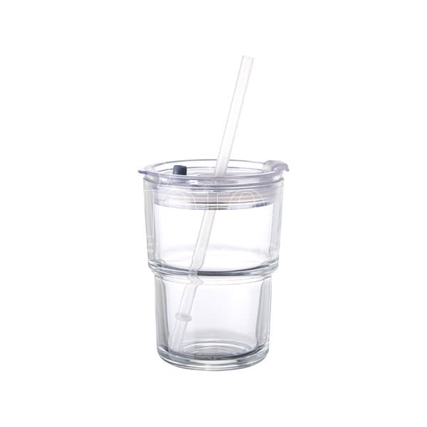 14 oz. Sublimation Glass Cup with Acrylic Cover and Straw