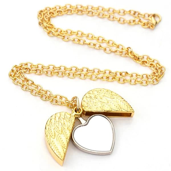 Sublimation Angel Wings Sliding Heart Locket Necklace
