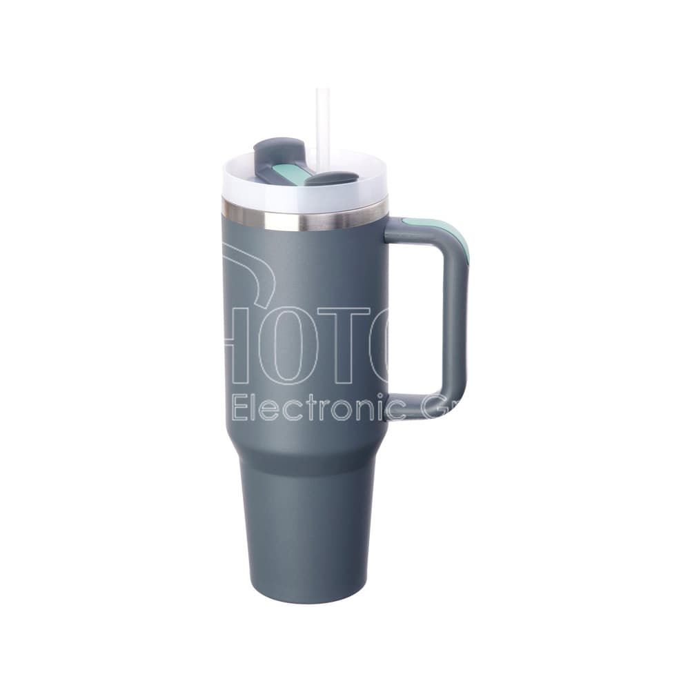40 oz. Powder-Coated Stainless Steel Travel Mug with Handle and Straw