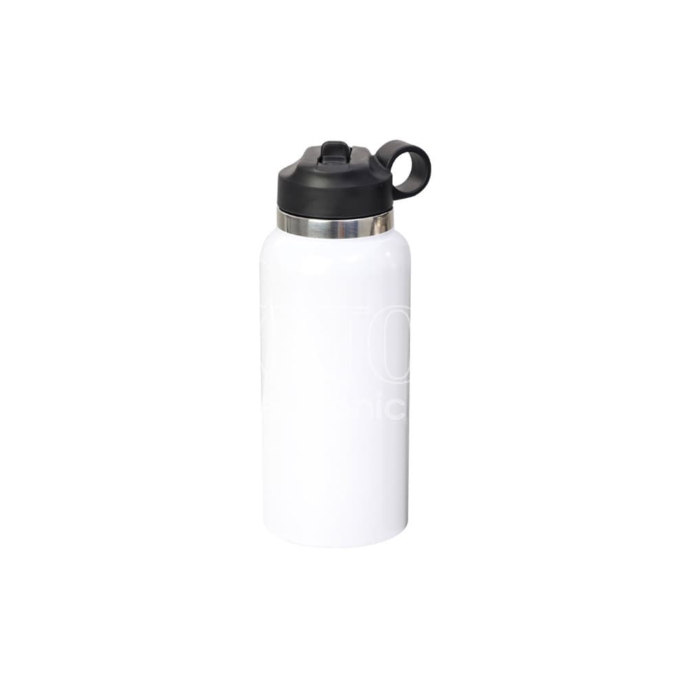 950 ml Sublimation Silver Brim Stainless Steel Sports Vacuum Bottle with Straw Lid and Loop Handle