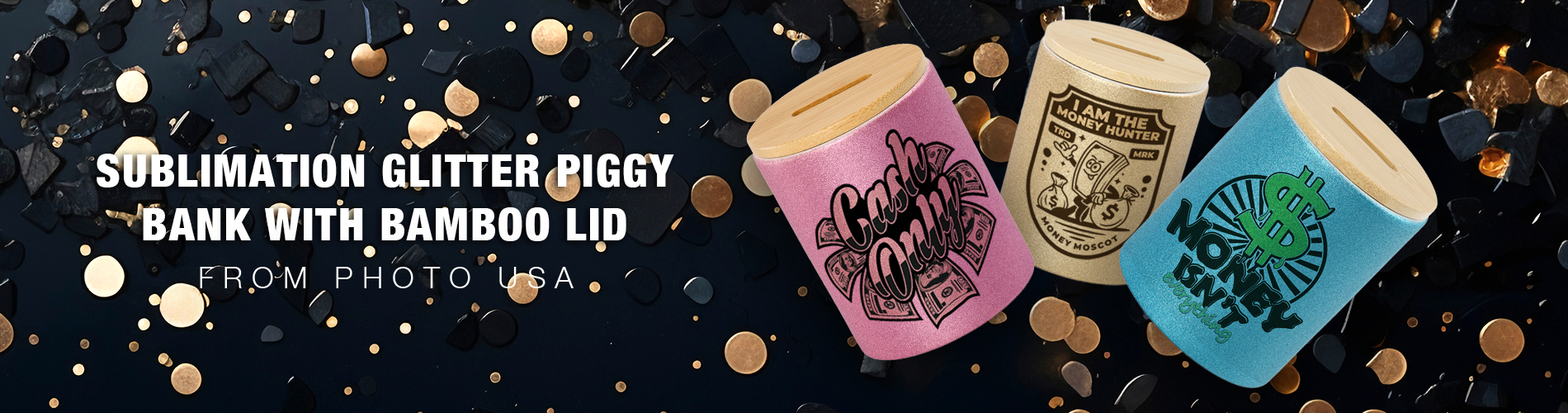 Sublimation Glitter Piggy Bank with Bamboo lid