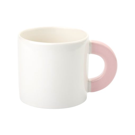 New Bone China Mug with Colored Flat Circular Handle