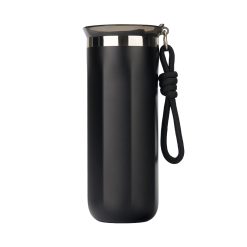 450ml Powder Coated Stainless Steel Coffee Cup with 2-in-1 Straw & Strap Lid